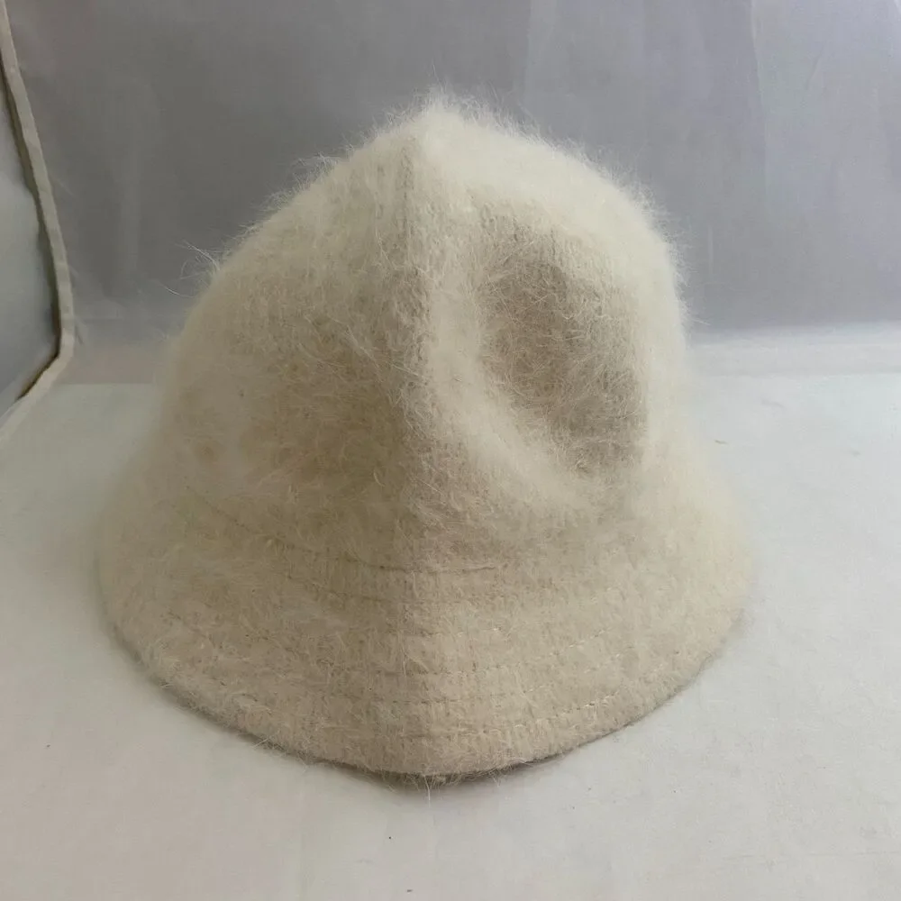 #6827 Off White  Angora Wool synthetic blend Cap Hat with bow 8 inch circumferen
